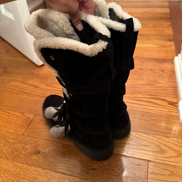 MONCLER JANIS BLACK WHITE WINTER FUR BOOTS IN SIZE 40 US 9 NO BOX - Picture 3 of 6